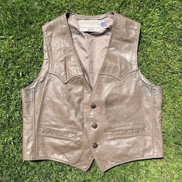 VTG Distressed Schott Rancher Leather Western Vest Taupe Button Front Cowboy XL - Picture 1 of 16